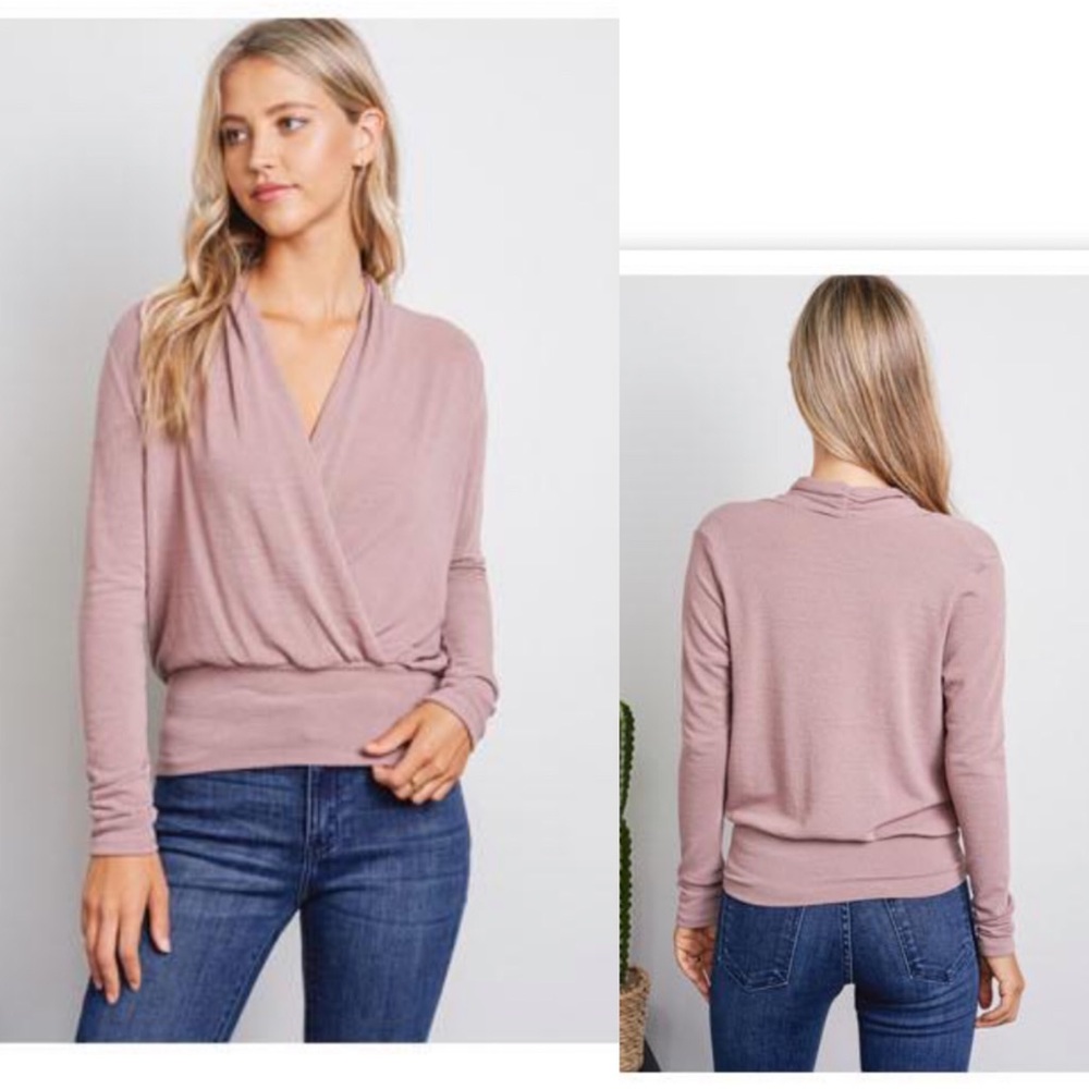 Mauve Soft Knit Wrap Front Long Sleeve